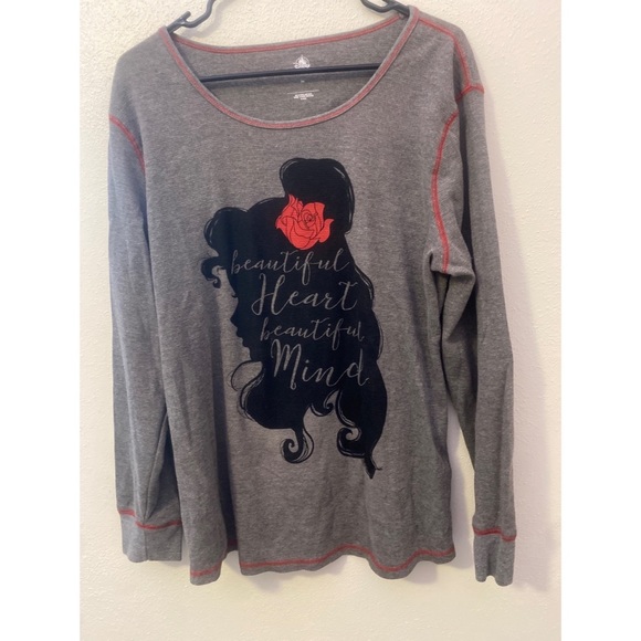 Disney Belle Heart Top Beauty Beast 2XL Plus Size Long Sleeve Thermal Shirt Gray - Picture 1 of 8